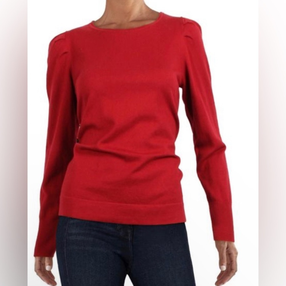 Anne Klein Red Shirred Shoulder Pullover Cashmere Blend Sweater - Size M